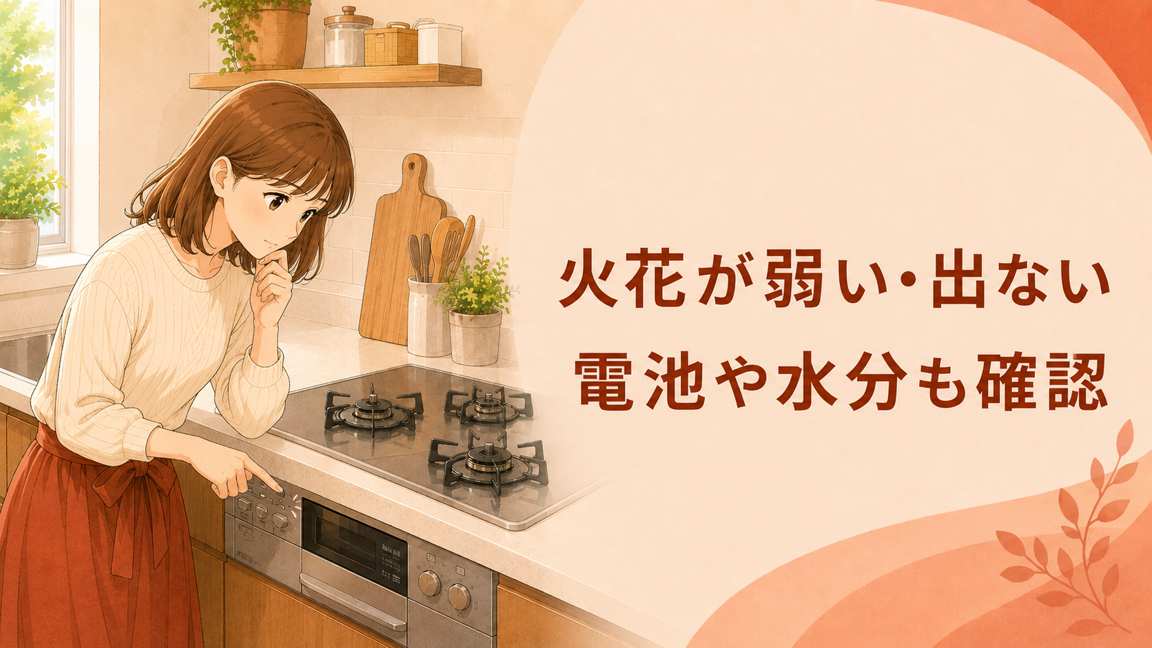 ガスコンロの火花が弱いまたは出ないときに操作部を確認する様子