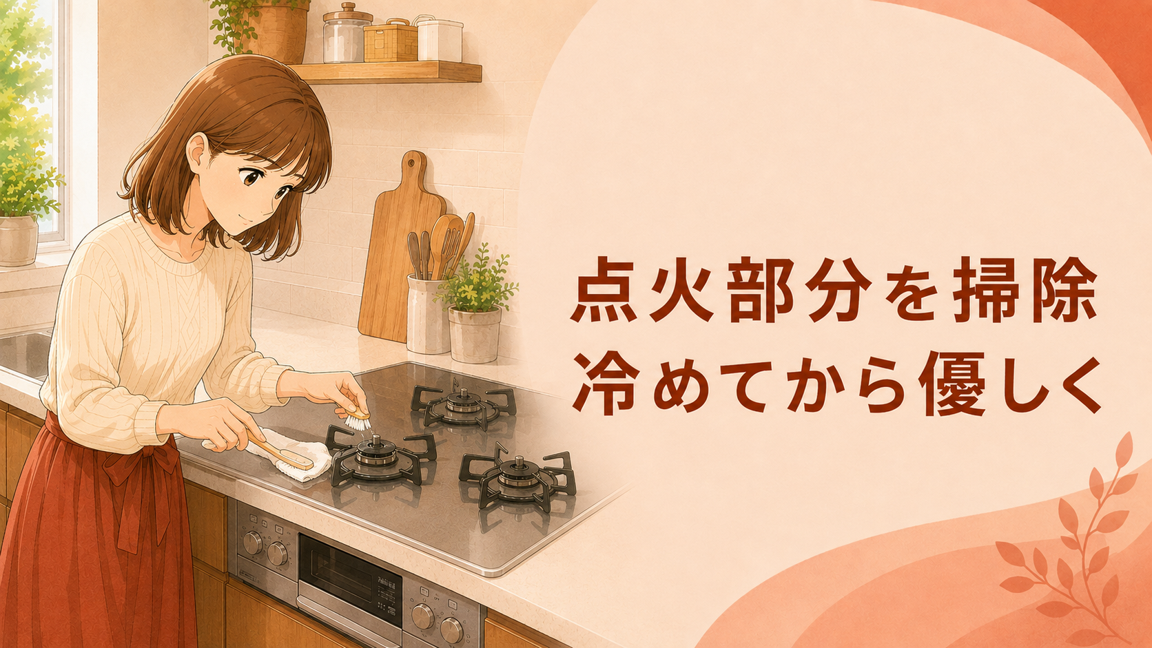 十分に冷めたガスコンロの点火プラグ周辺を優しく掃除する様子