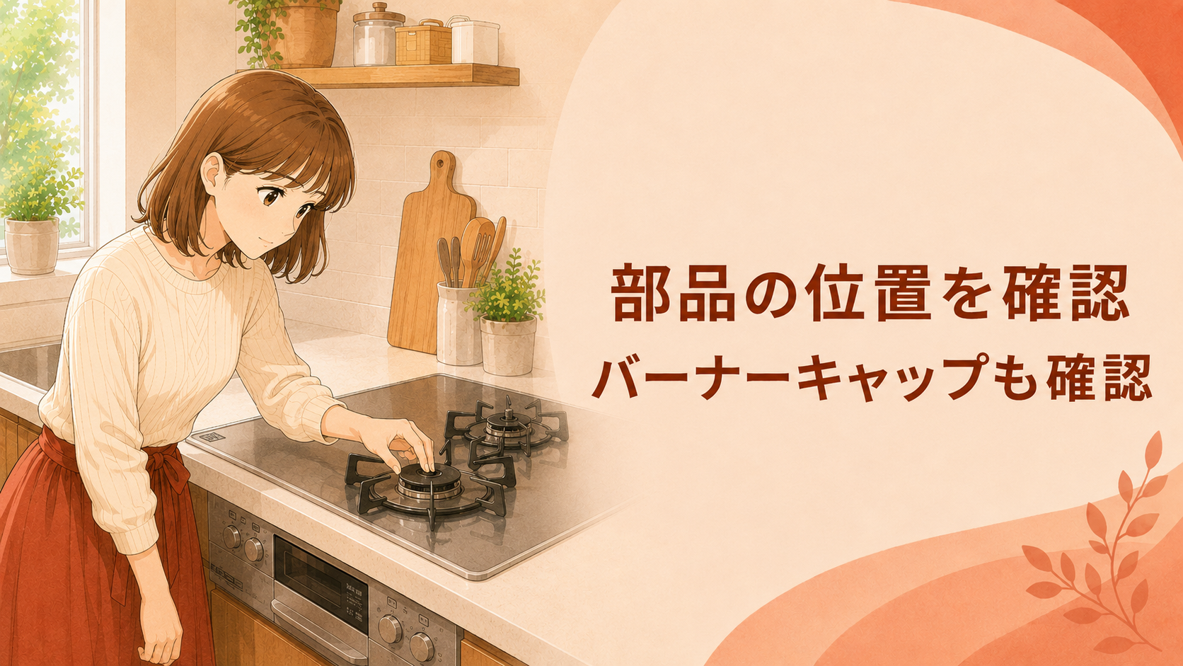 点火プラグとバーナーキャップの正しい位置関係を確認する様子