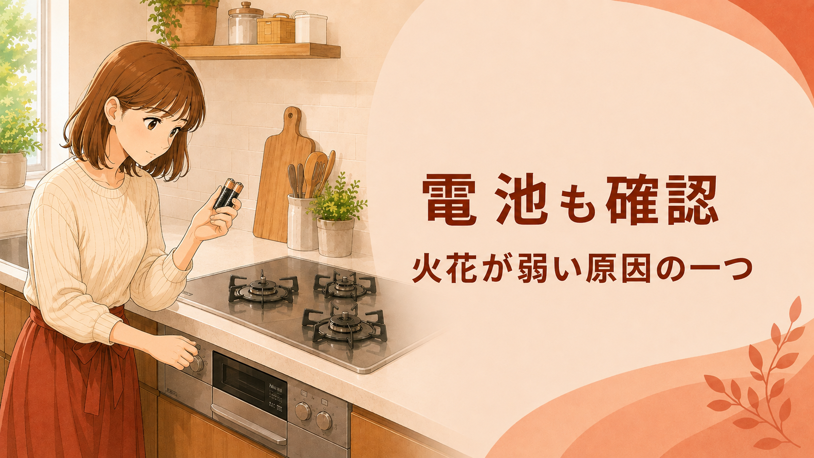 ガスコンロの火花が弱い原因のひとつとして乾電池を確認する様子