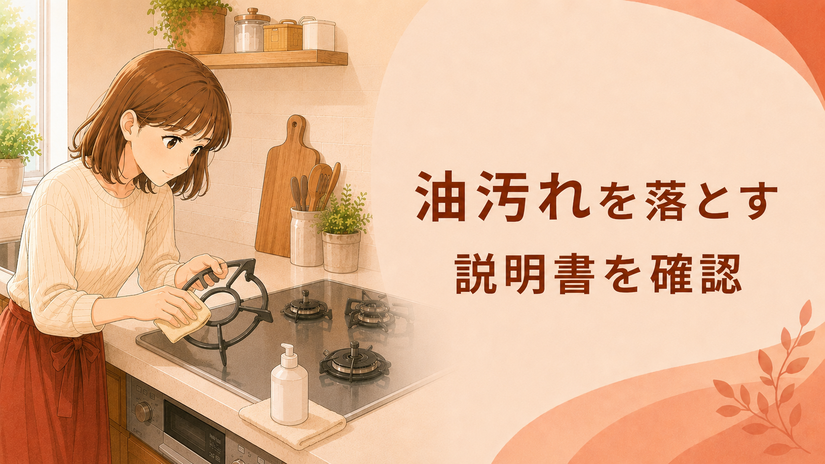 五徳に付いた軽い油汚れをスポンジで掃除する様子