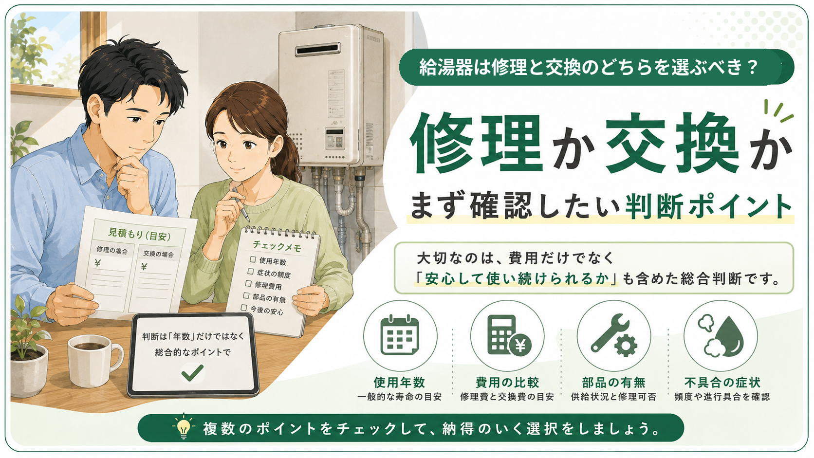 給湯器の修理と交換を年数や症状から比較する判断ポイント