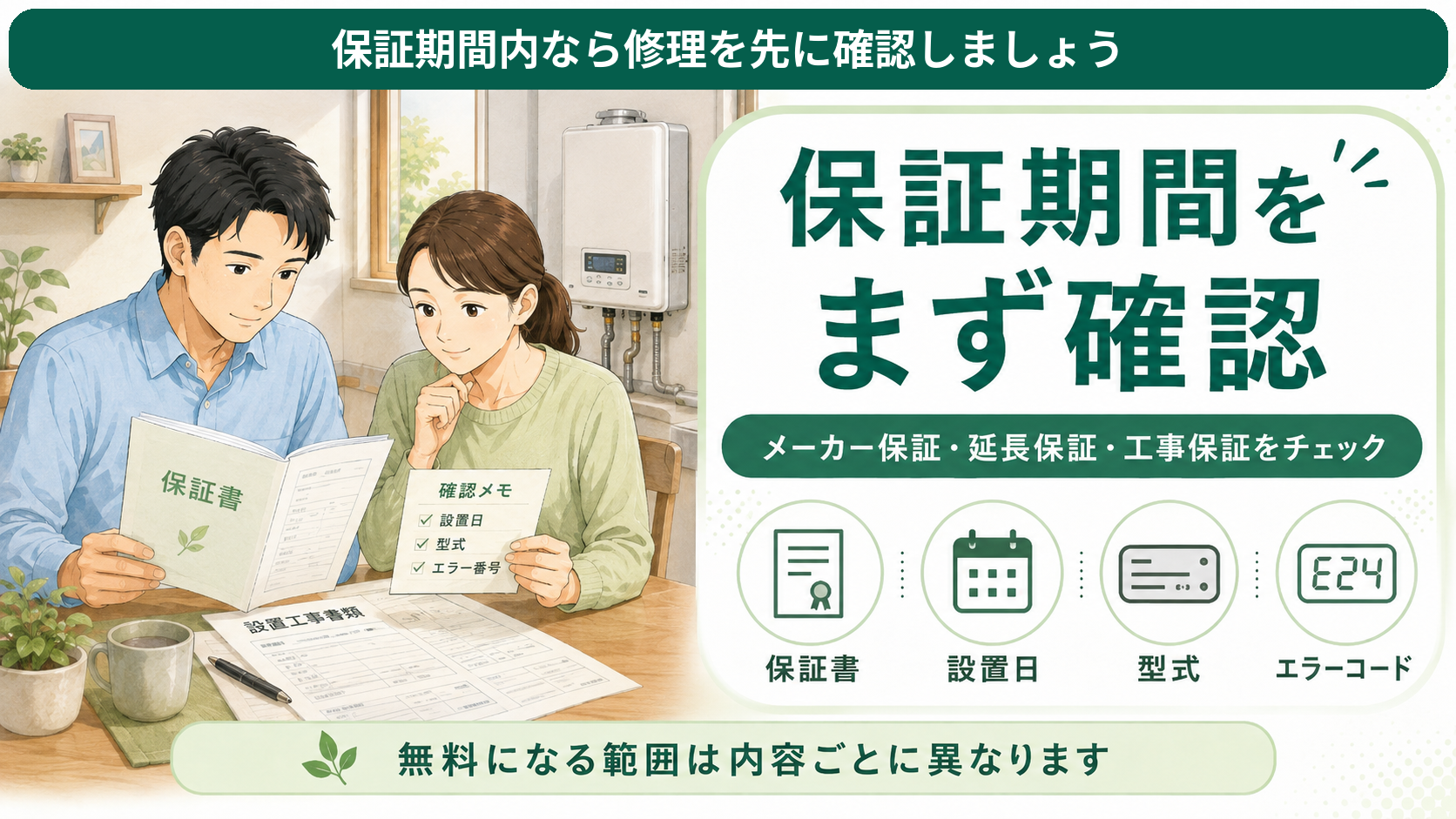 給湯器のメーカー保証や延長保証と工事保証を確認する家族