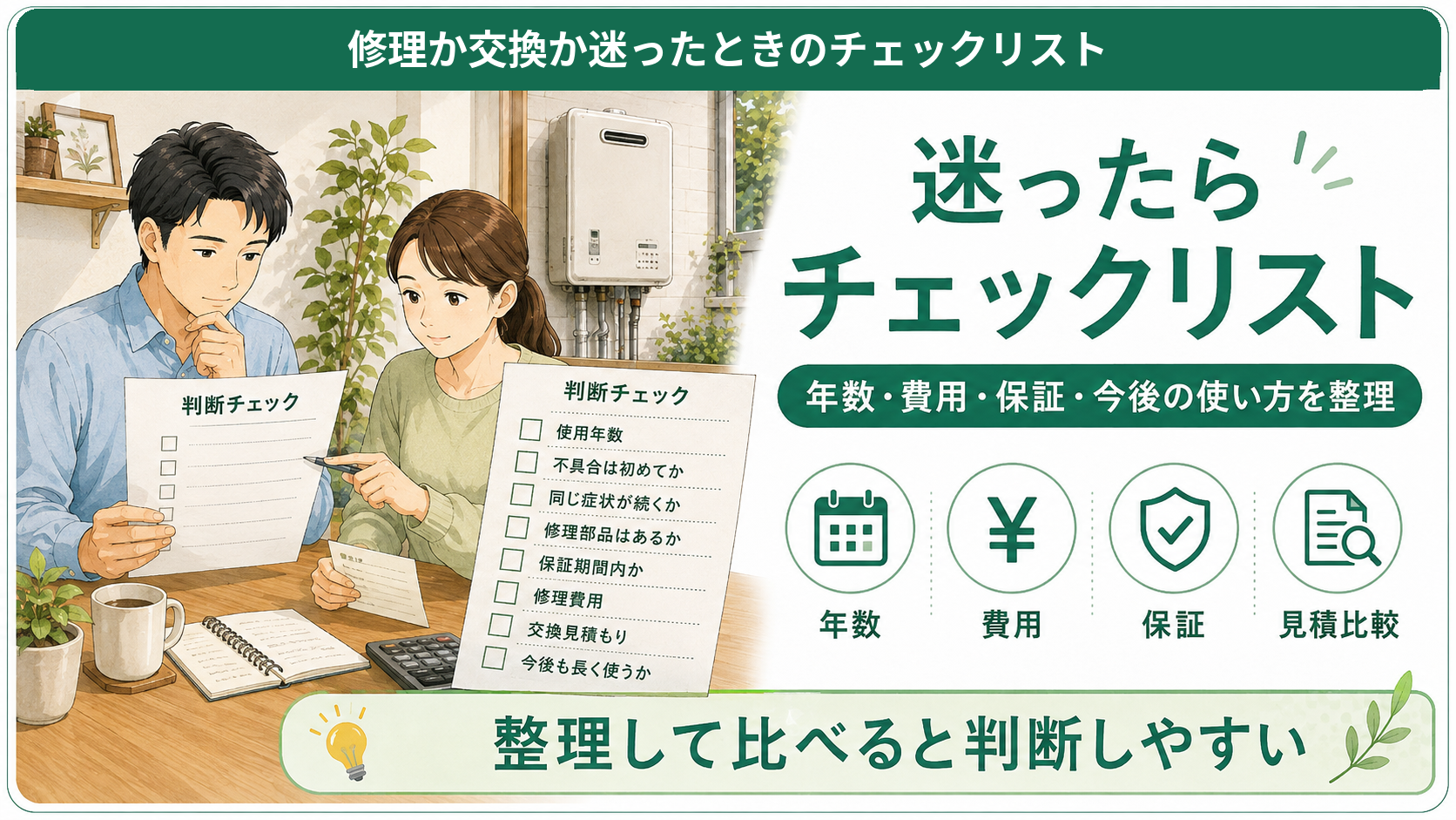 給湯器の状態や保証と費用を整理する修理交換チェックリスト