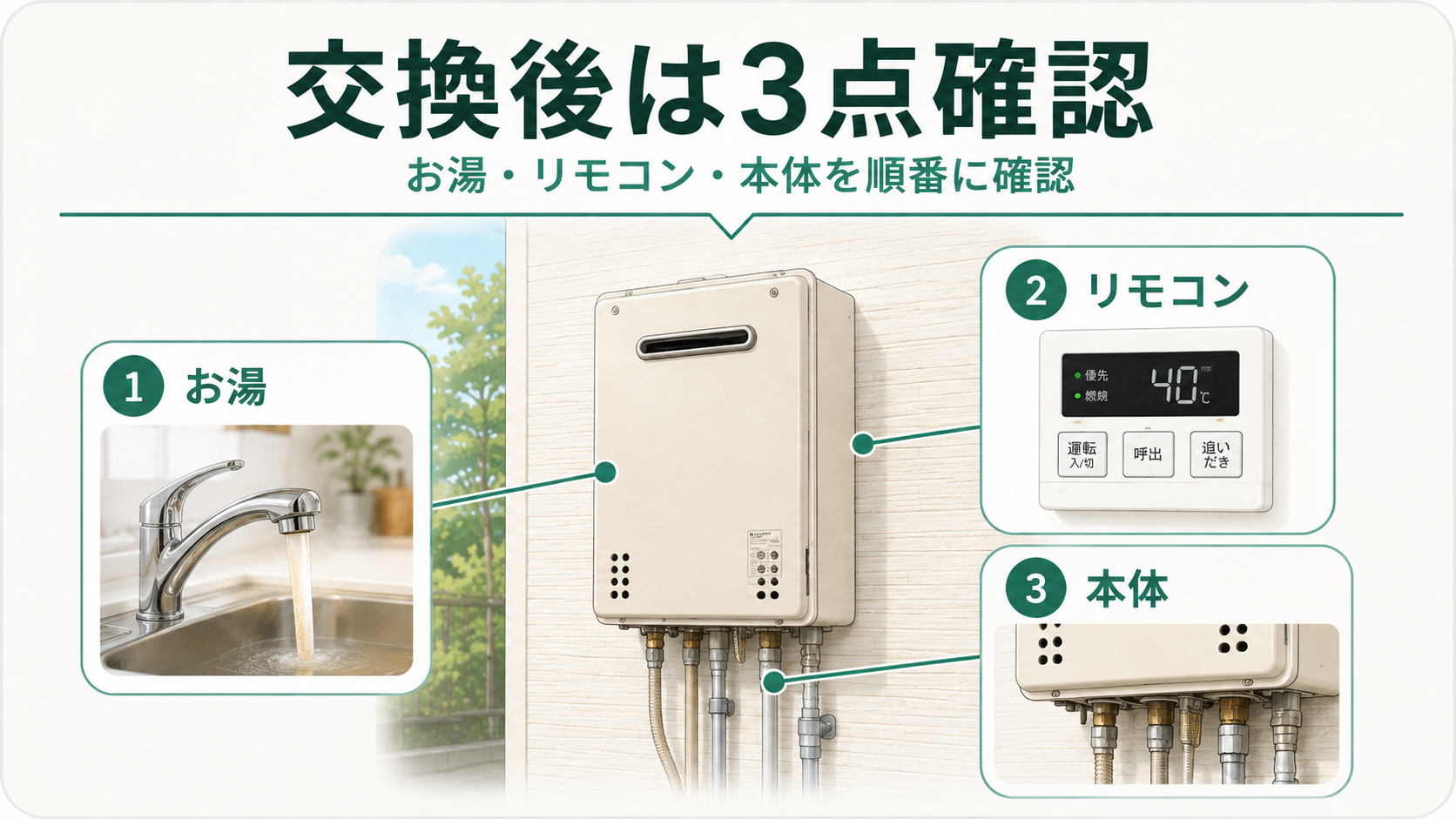 給湯器交換後にお湯・リモコン・給湯器本体の3点を確認するポイント