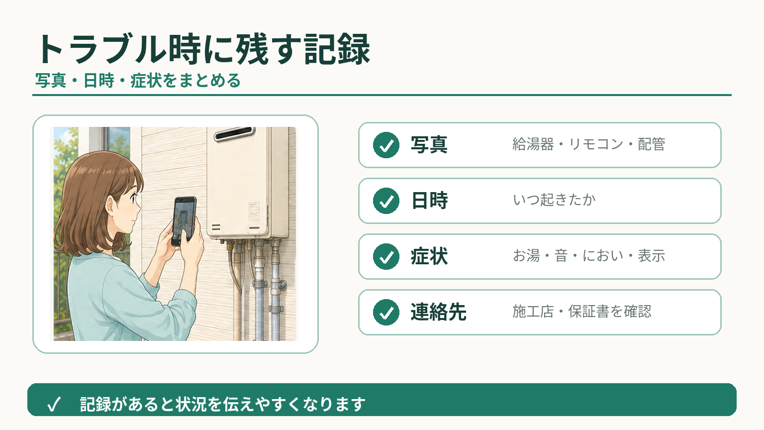給湯器交換のトラブルに備えて写真や見積書、保証書などを記録しておくポイント