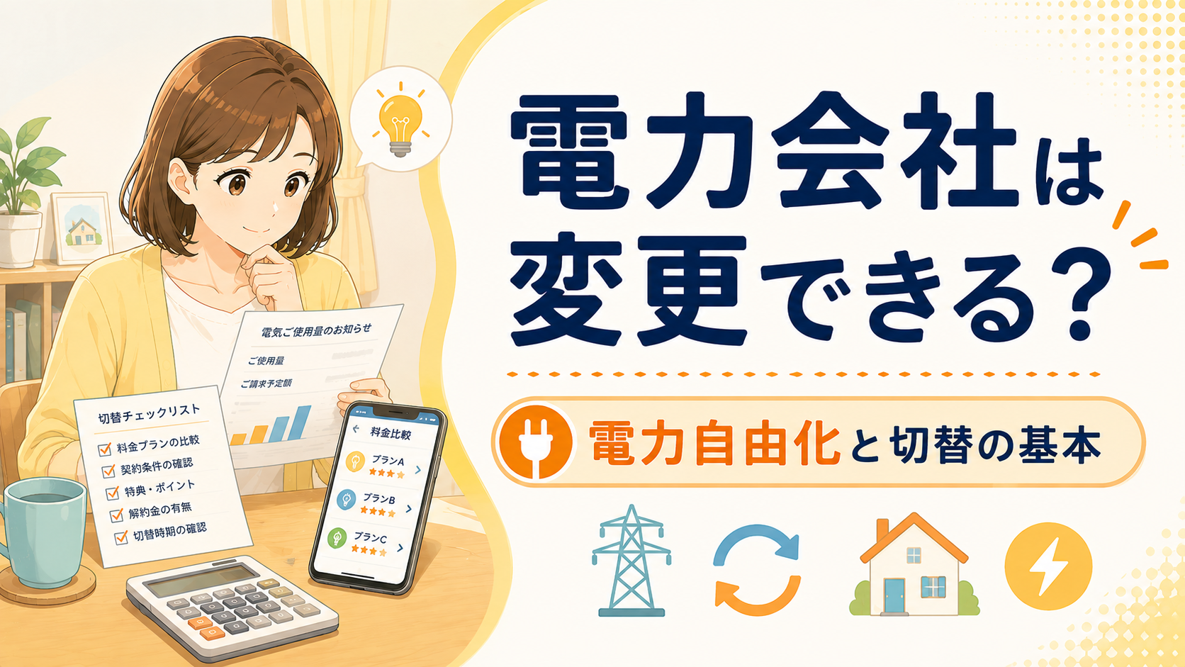 電力会社を変更できるか確認する女性