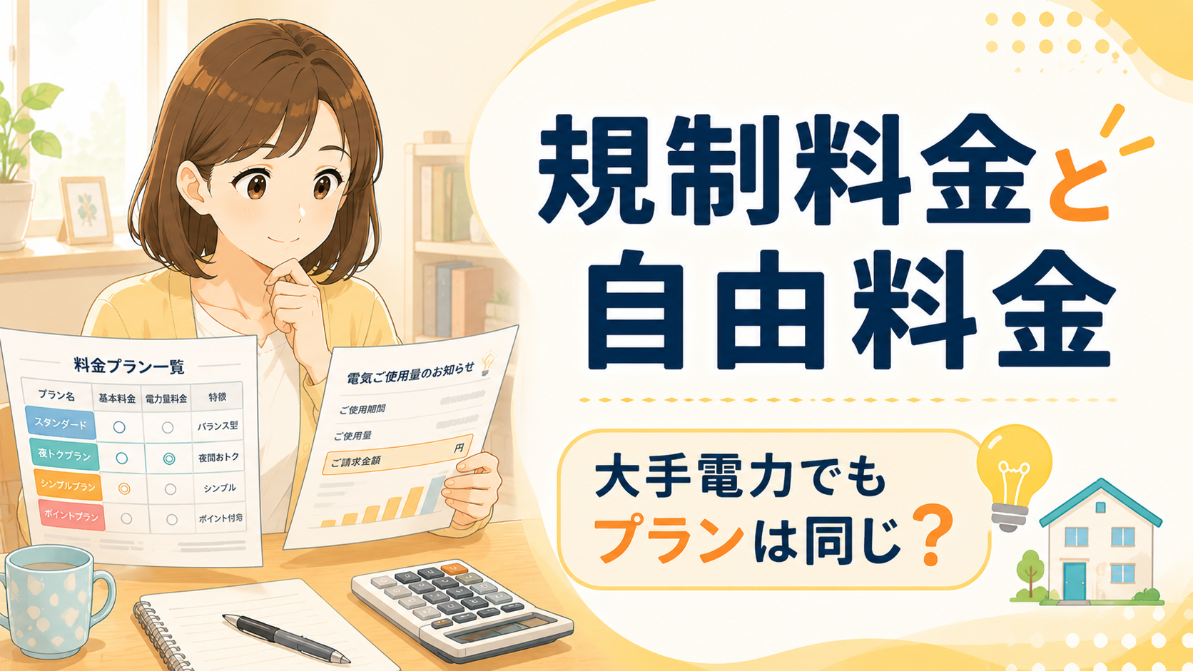 規制料金と自由料金の違いを確認する女性