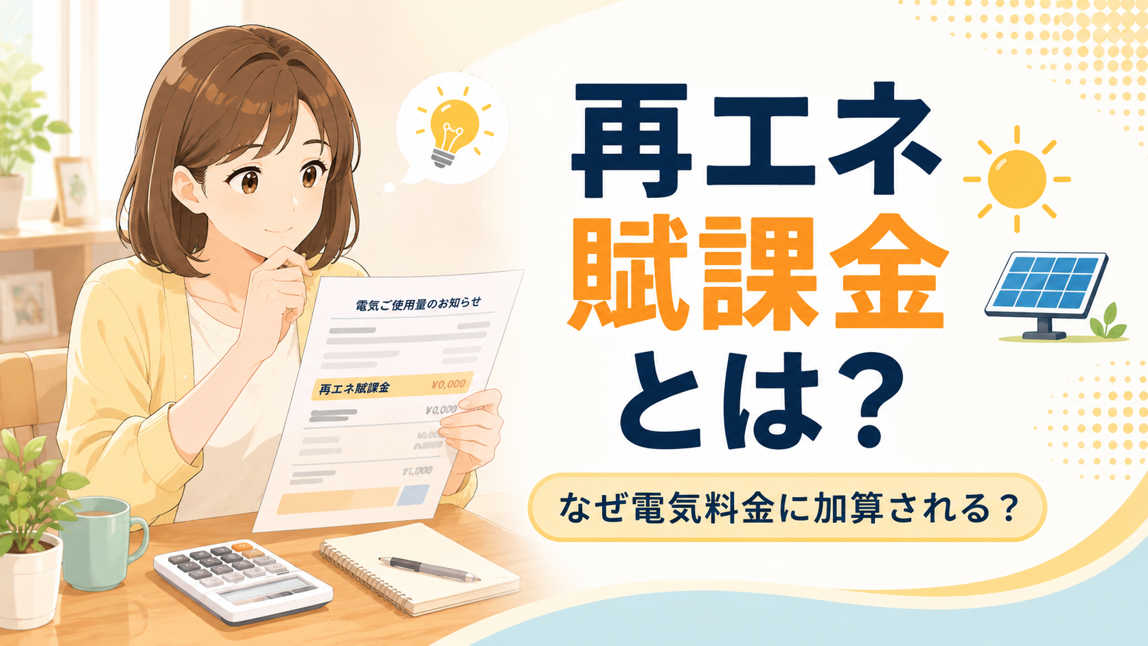 再エネ賦課金の意味を確認する女性