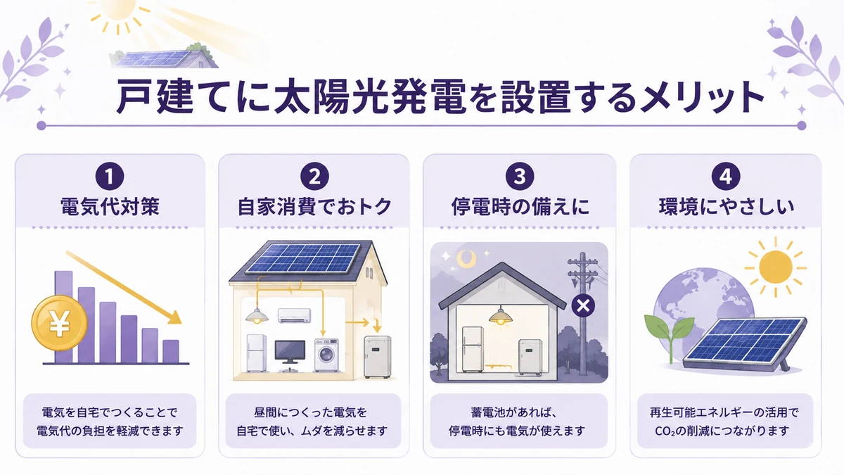 戸建てに太陽光発電を設置するメリットを分かりやすく示す図解