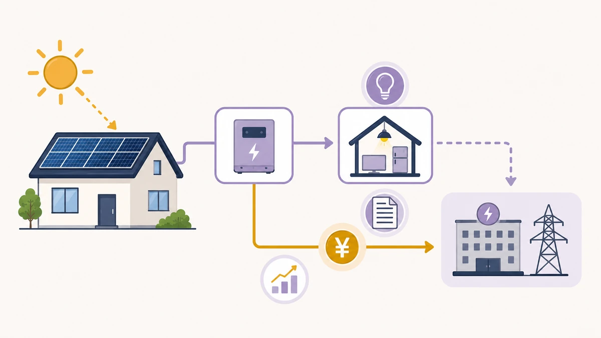 FIT制度で余剰電力が買い取られる基本の流れを示す図解