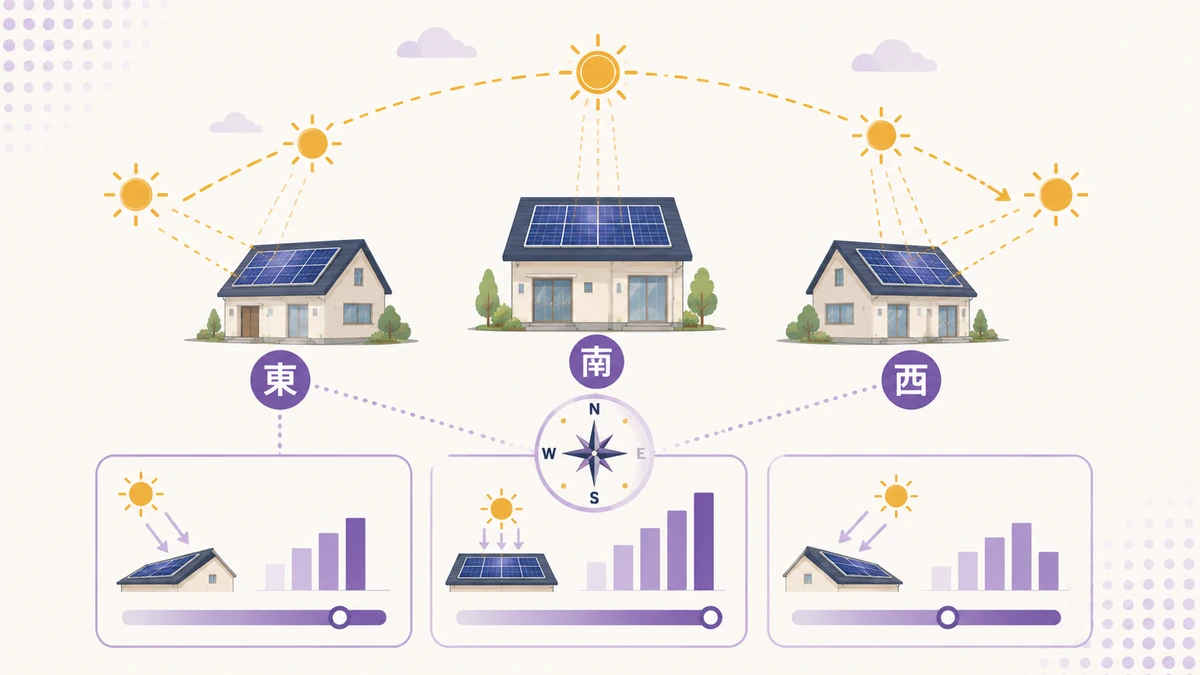 太陽光パネルの方角ごとの発電イメージを示す図解