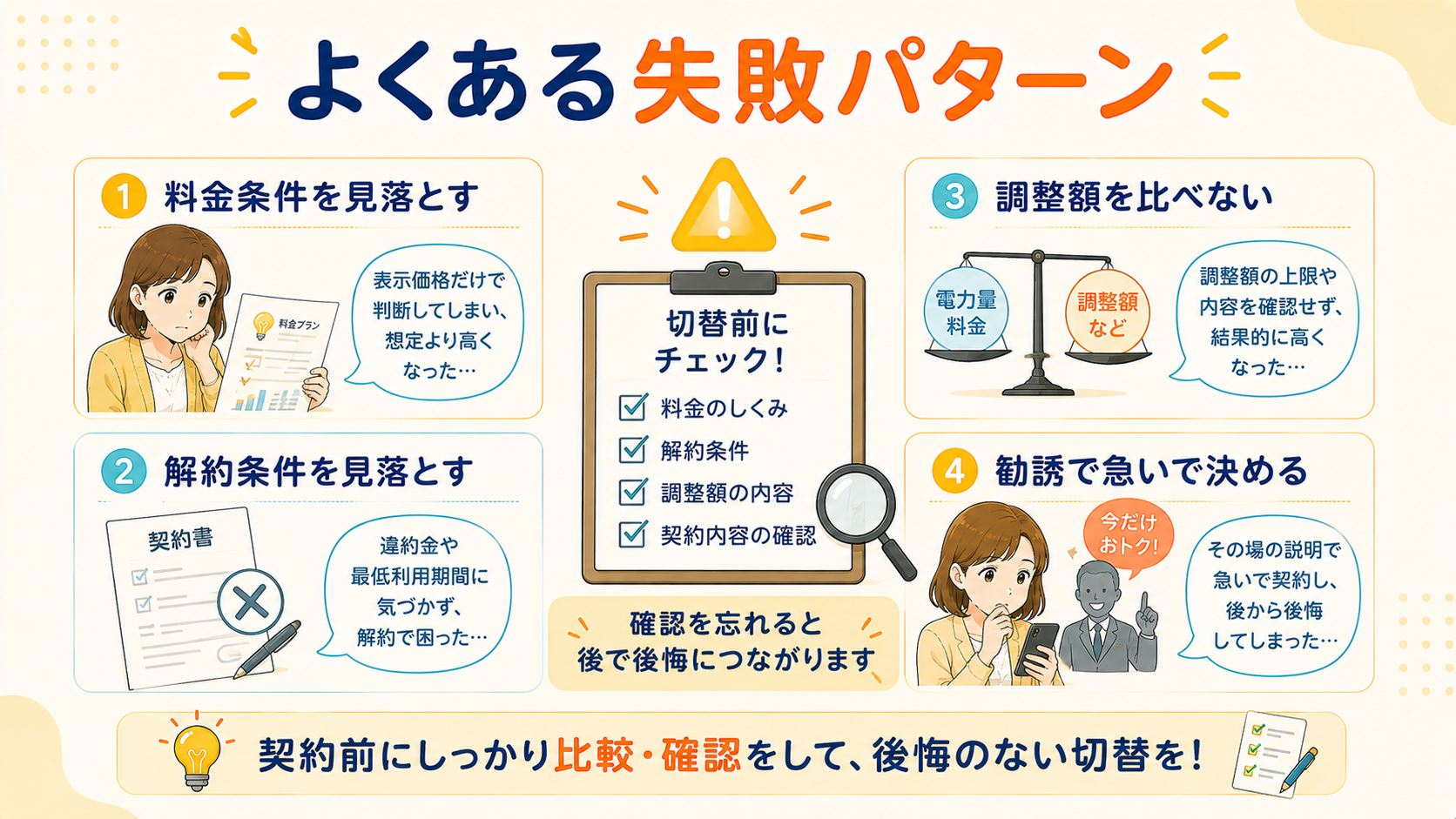 電力会社切替で多い失敗パターンの図解