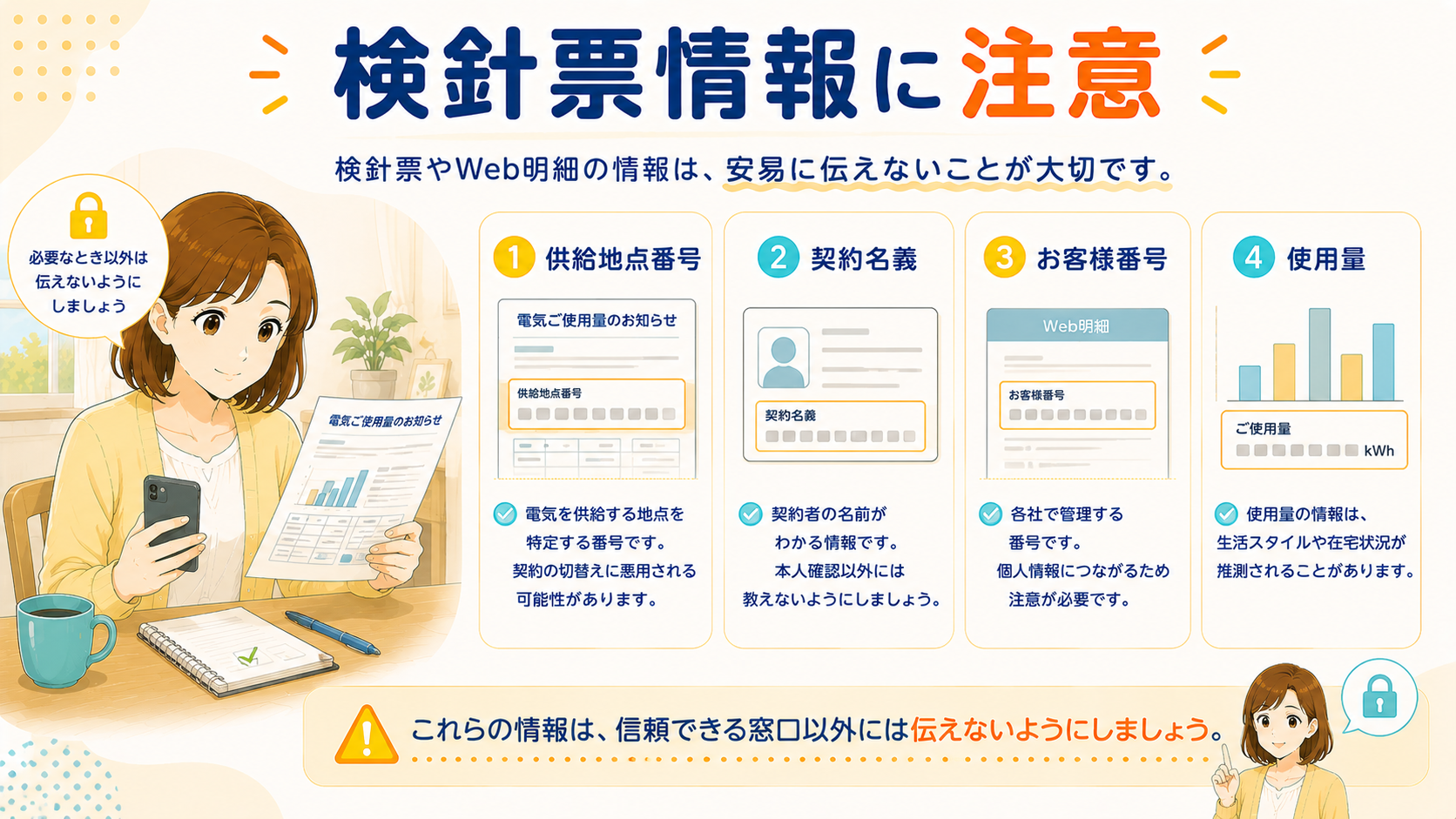 検針票やWeb明細の情報を安易に伝えない注意図解
