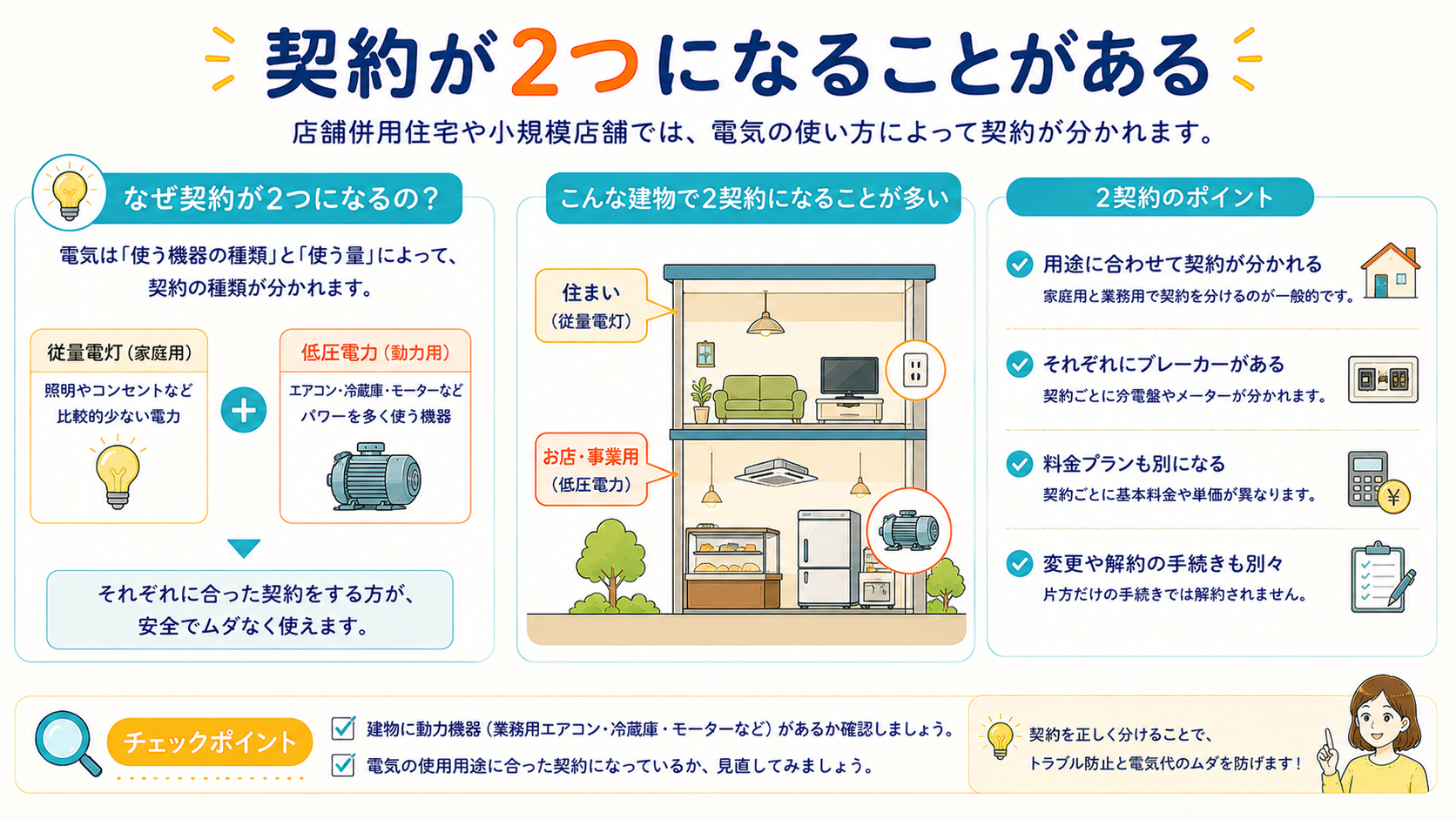 従量電灯と低圧電力の2契約になる理由を示した図解
