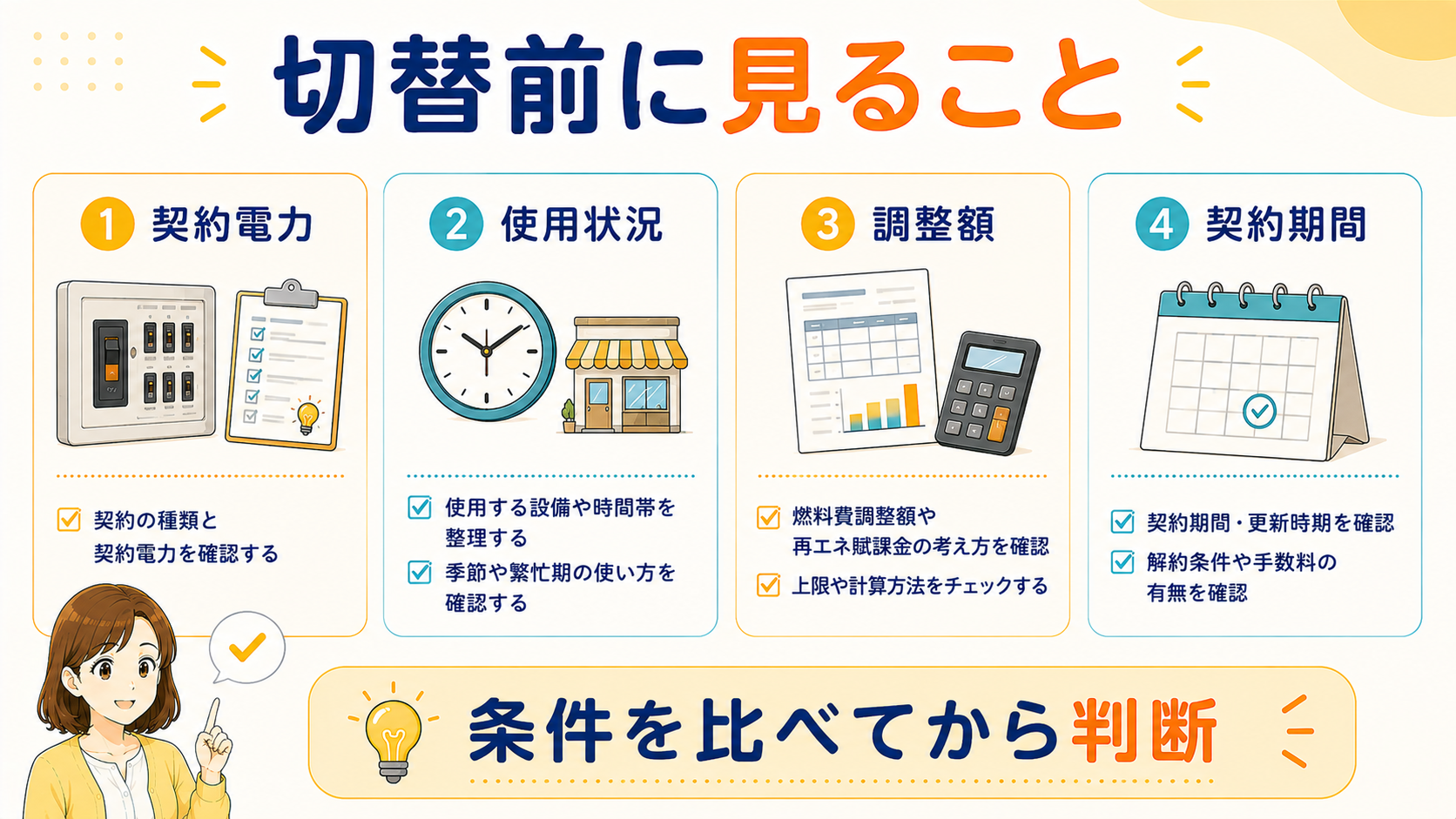 低圧電力の電力会社変更前に確認する項目
