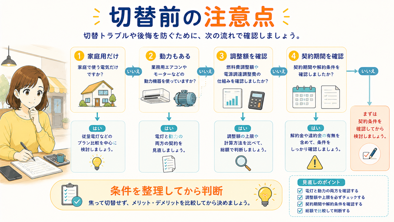 家庭用電気と動力契約を切り替える前の注意点