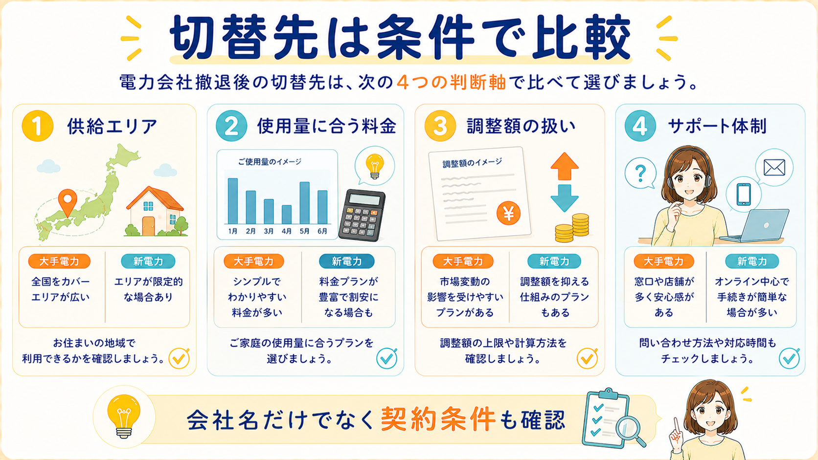 電力会社の撤退後に切替先を比較する考え方の図解