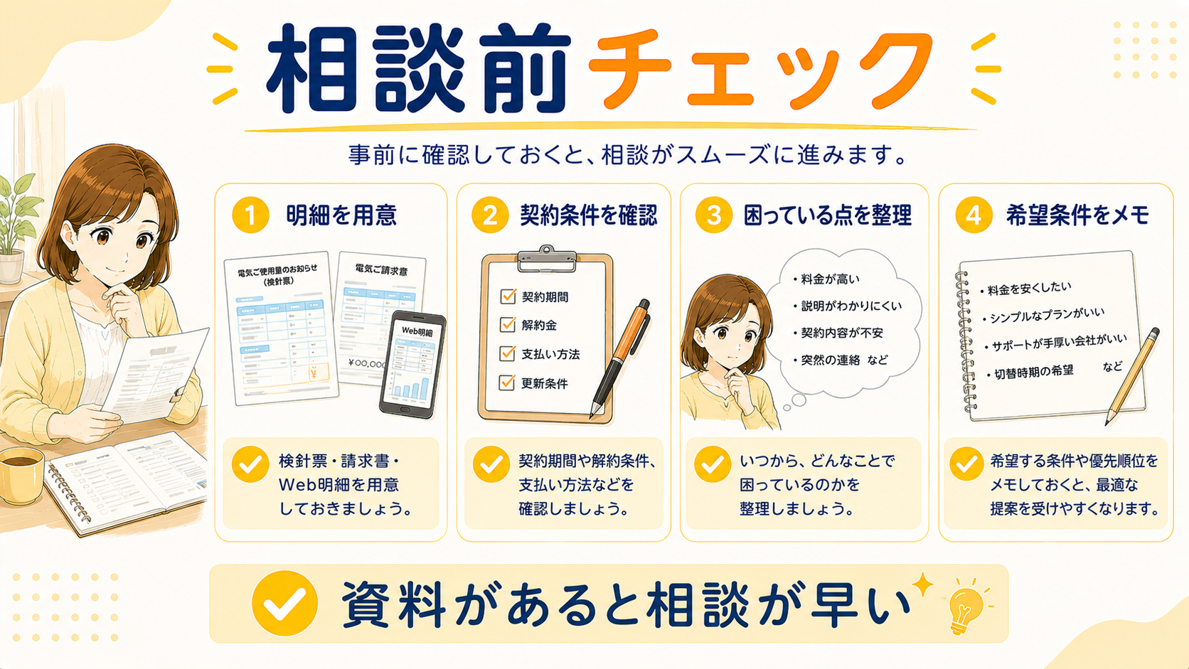 電力会社切替相談前のチェックリスト