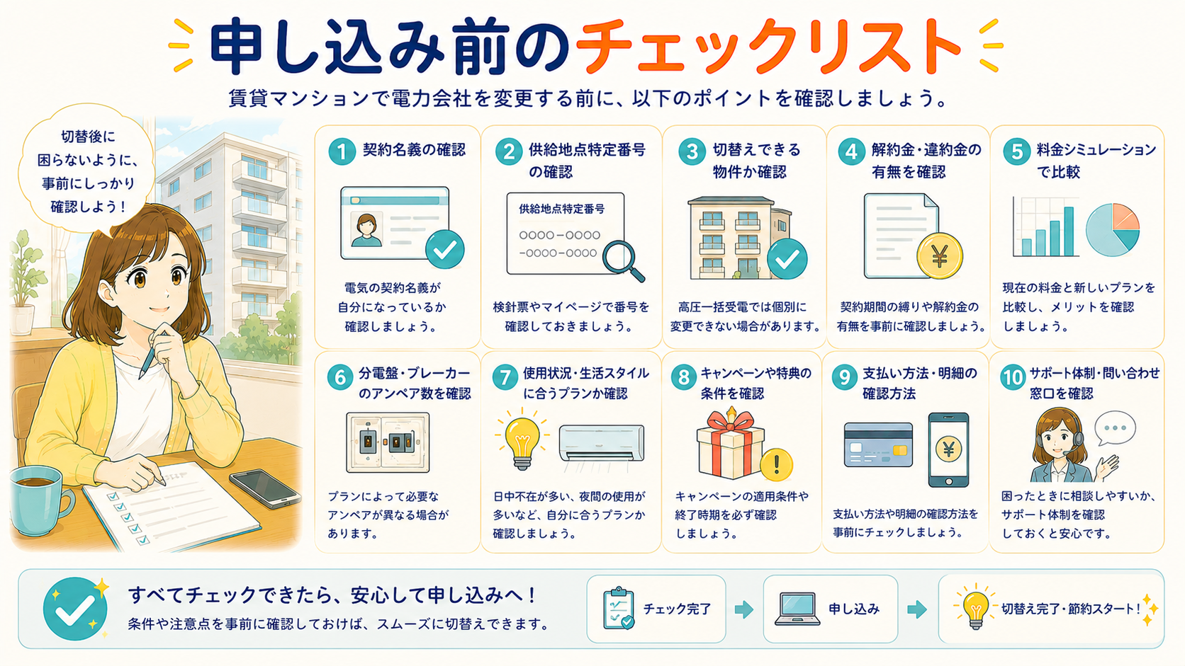 賃貸マンションで電力会社を変更する前の確認リスト