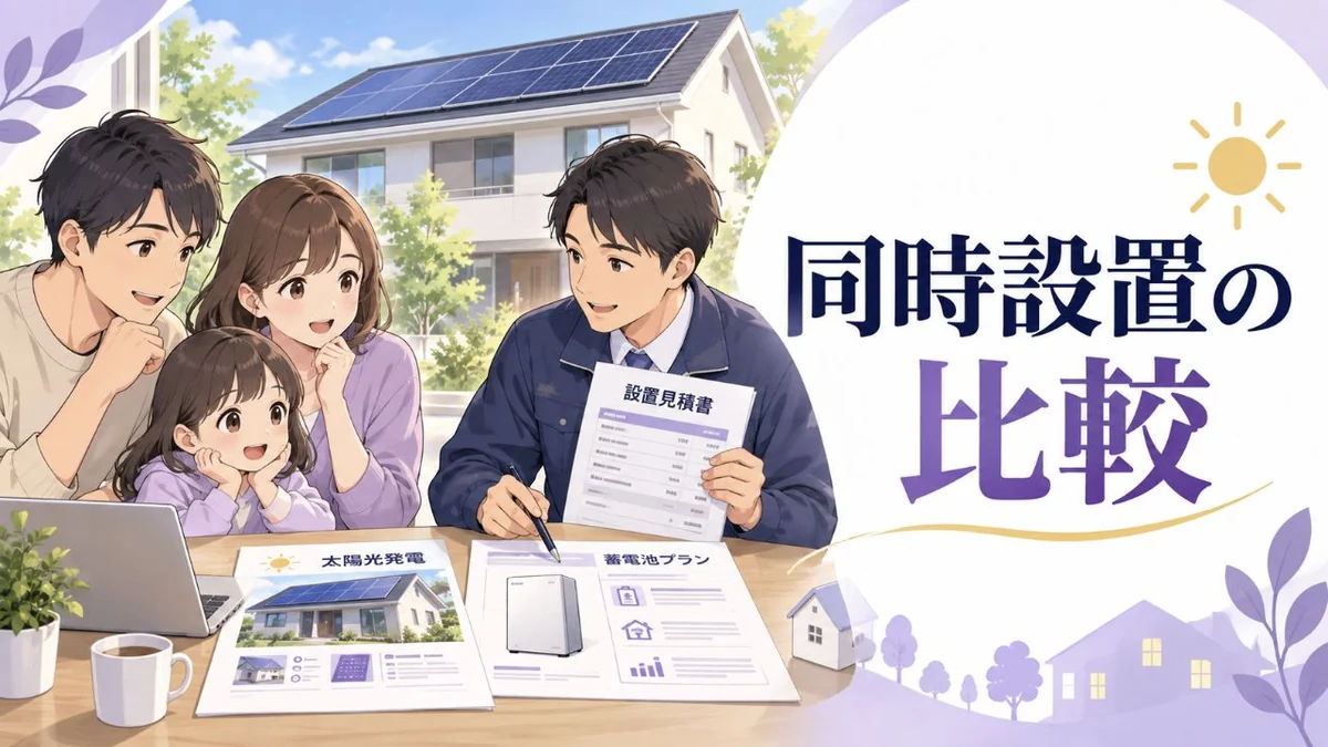 太陽光発電と蓄電池の同時設置を家族が相談しているアイキャッチ