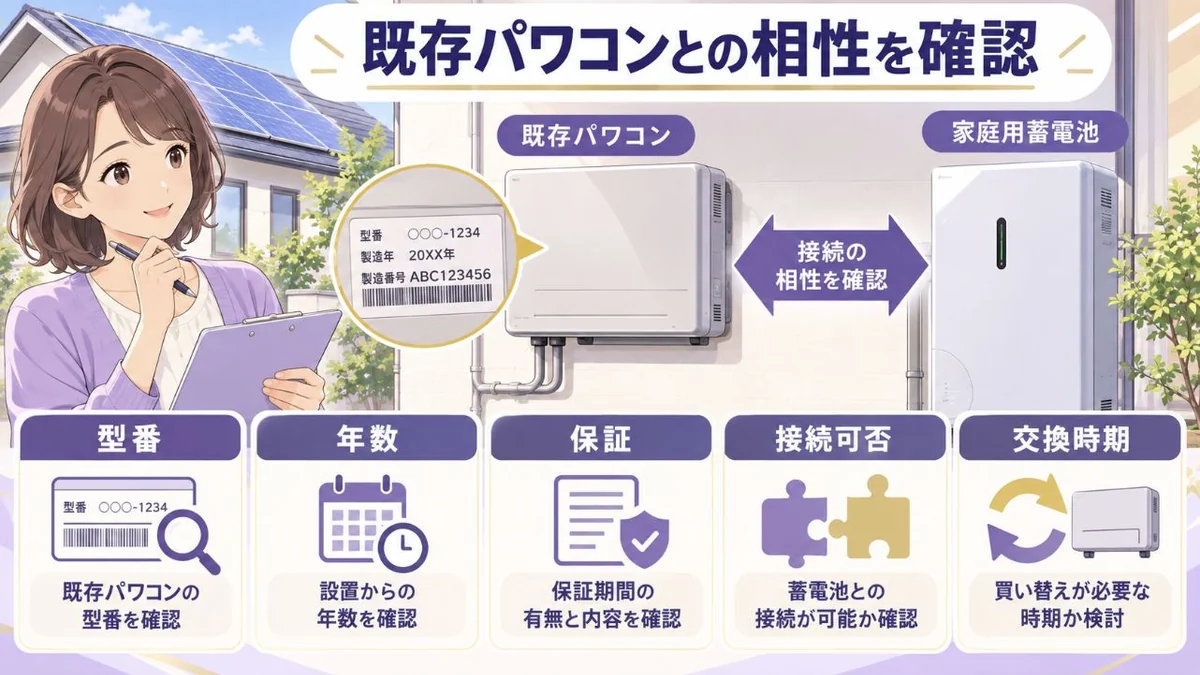 既存パワコンとの相性を型番・年数・保証で確認する図解