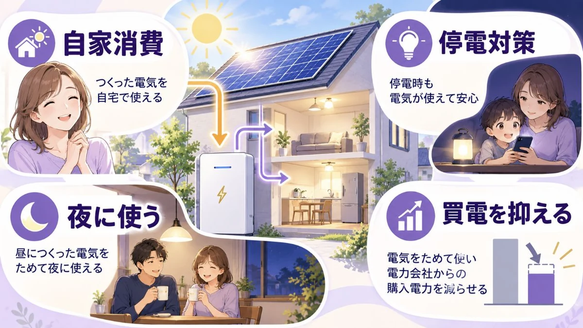 太陽光と蓄電池を組み合わせるメリットを整理した図解