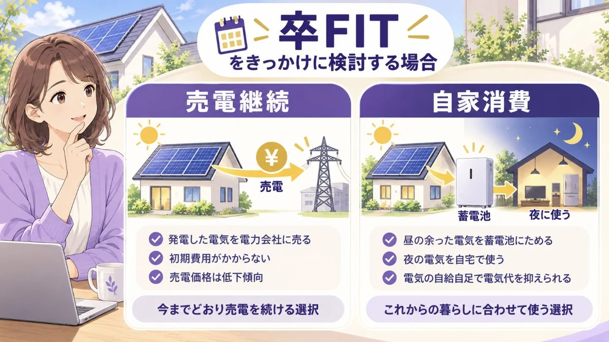 卒FITをきっかけに売電継続と自家消費を比較する図解