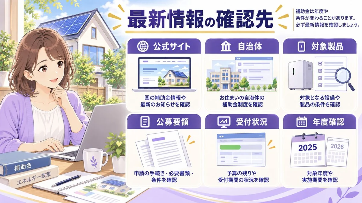 国・自治体・事務局の公式情報確認先を整理する図解