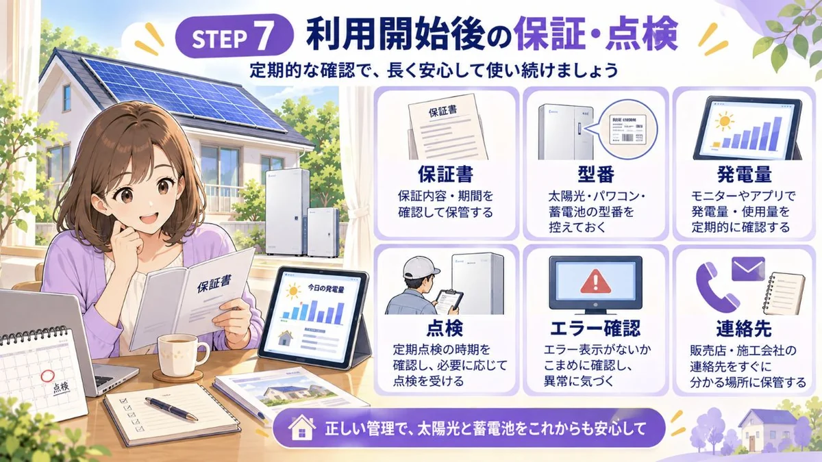 利用開始後の保証書・点検・動作確認を整理する図解